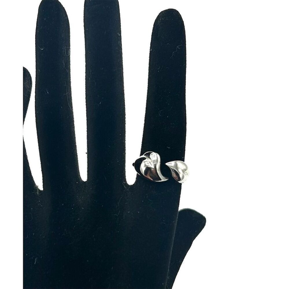 Avon Vintage Silver Tone Adjustable Heart Wrap Ring Abstract Design Size 7